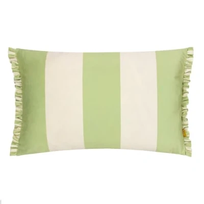 Image of furn. Araya Striped Velvet Frilled Cushion Cover, Green, 30 x 50 cm