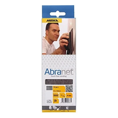 Image of Mirka Abranet net sandpaper strips 70 x 198 mm Grip / Grit P180 10 pcs for sanding wood, filler, varnish, plastic