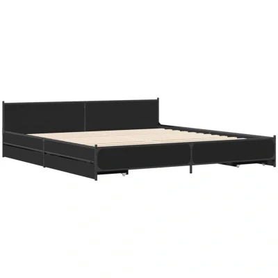 Image of vidaXL Bed Frame with Drawers without Mattress Black 200x200 cm