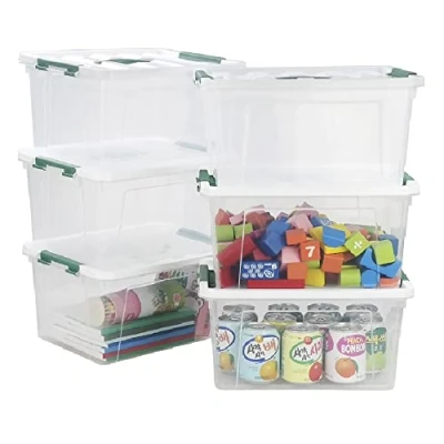 Image of Gloreen 5L Latch Storage Boxes with Handle, 6 Packs Multipurpose Plastic Lidded