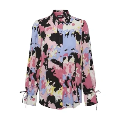 Image of PIECES Women&#039;s Pcfelicia LS Oversize Shirt Bc Blouse, Hydrangea/AOP: Graphic, S