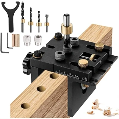 Image of 3 in 1 Pocket Hole Jig Kit, Woodworking Doweling Kit with Positioning Clip Adjustable Drilling Guide Puncher Locator Carpentry Tools for DIY Projects