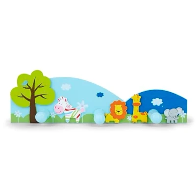 Image of Mousehouse Gifts Children&#039;s Triple Coat Hook Wall for Nursery or Bedroom Decoration (Safari)
