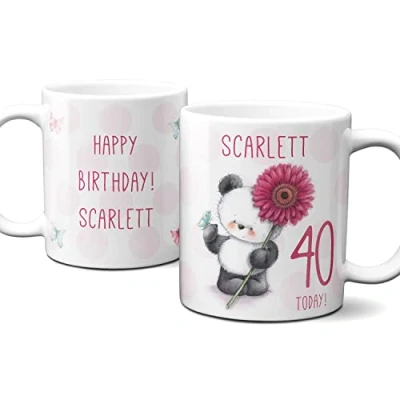 Image of Thoughtful Gifts Cute Teddy Personalised 40th Mug, Birthday Mug 40 Year Old Woman, Cup Birthday, Gift