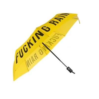 Image of Fisura Original foldable umbrella “f*cking rain. Yellow and black mini umbrella. Small women’s Automatic Travel