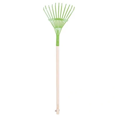 Image of Bigjigs Toys Kids Long Handled Leaf Rake with Wooden Handle for Leaves, Quality Gardening Tools &amp; Childrens Sets, Outdoor Garden