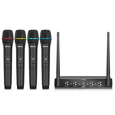 Image of Debra Audio Pro UHF 4 Channel Wireless Microphone System With Cordless Handheld Lavalier Headset Mics, Metal Receiver, Ideal For Karaoke Church Party (With (B))