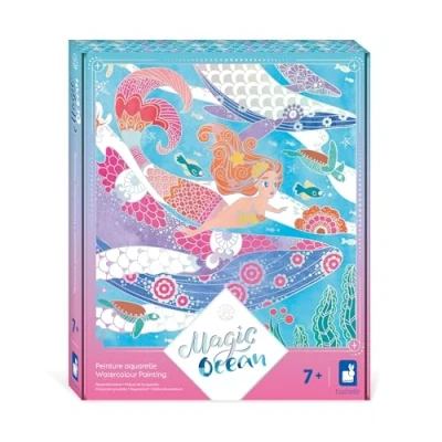 Image of Janod 4 Paintings with Silver Lines Watercolor Painting Mermaid Theme Magic Ocean Children&#039;s Creative Leisure Kit Learning Fine Motor Skills and Concentration from 7 Years Old J09107
