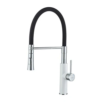 Image of Ibergrif M22115W 2, Black Semi pro Kitchen Tap with Flexible Spout, Sink Mixer Spray Head, Chrome