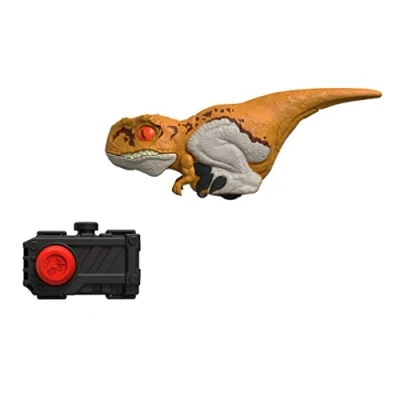 Image of Jurassic World Dominion Uncaged Click Tracker Atrociraptor Figure Interactive Motion &amp; Sound, Clicker Control, Orange Stylized Dinosaur Toy, Kids Gift Ages 4 Years Up