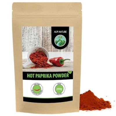 Image of hot paprika (250g, 8.8oz), ground paprika, powder in resealable packaging
