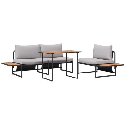 Image of vidaXL 3 Piece Garden Dining Set with Light Grey Cushions