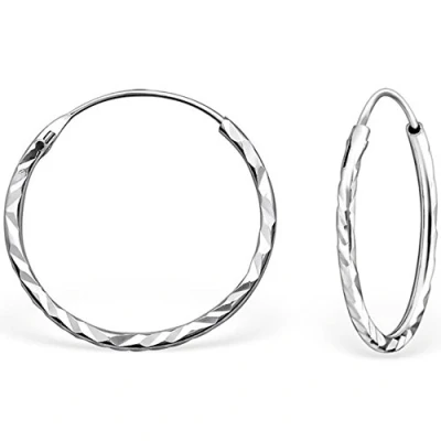 Image of The Goldmine Small 18mm Hinged Diamond Cut Sleeper Hoop Earrings 925 Sterling Silver