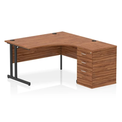 Image of Impulse 1400 RH Crescent Desk Cantilever Walnut/Black 600 Hi Ped