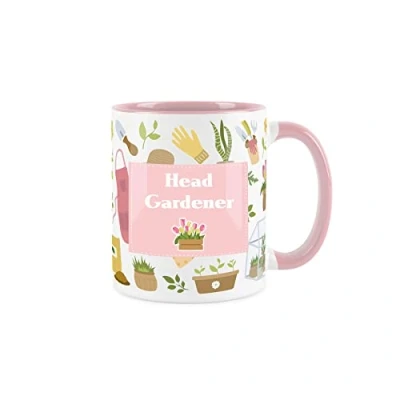 Image of Purely Home Head Gardener Mug Gardening White &amp; Pink Coffee/Tea Gift 11oz