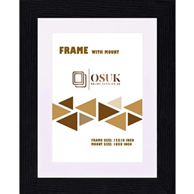 Image of OSUK Black 12x10 Inch Photo Picture Frame Modern Wood Poster Frames with White Mount Ready to Hang Portrait or Landscape