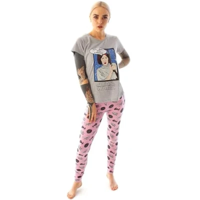 Image of Star Wars Pyjamas Women&#039;s Princess Leia Leggings Loungepants &amp; T Shirt PJ Set XL Grey