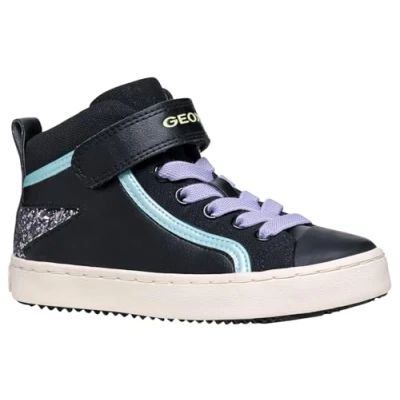 Image of Geox Kalispera GIRL Hightop trainers for kids, Size: 9K, Black/lavender Imitation leather/ textile