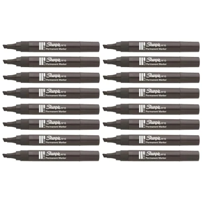 Image of Sharpie W10 Permanent Markers Chisel Wedge Tip Black Ink Pack of 16