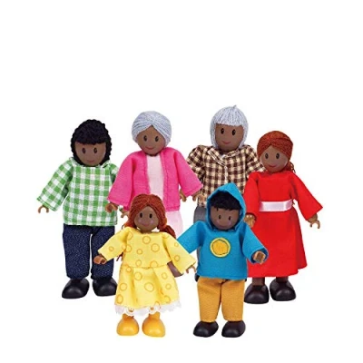 Image of Hape E3501 Happy Family African American Wooden Dolls House Accessories, Multi colou
