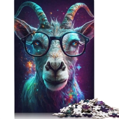 Image of for Adults 1000 Piece Goat with Glasses Jigsaw Puzzle Gift Cardboard Educational Game Challenge Toy (Size 38x26cm)