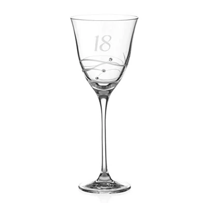 Image of DIAMANTE Swarovski 18th Birthday Wine Glass Single Crystal with a Hand Etched “18 Embellished Crystals