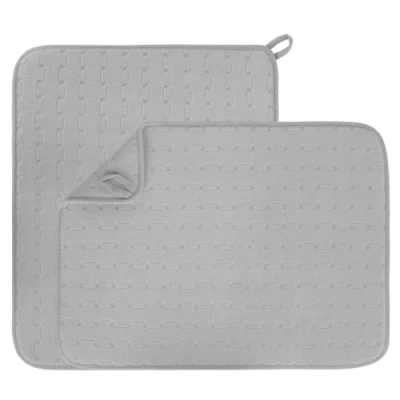 Image of Niuoppy 2Pcs Dish Drying Mat, 38x50cm Highly Absorbent Draining Board Mats, Non Slip Washable Kitchen Counter Insulated Placemat, Microfiber Drainer Mat (Grey, 38x50 cm)