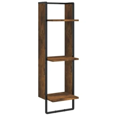 Image of vidaXL Smoked Oak 3 Tier Wall Shelf 30x25x100 cm Modern, Floating &amp; Durable Space Saver Storage for Interior Decor