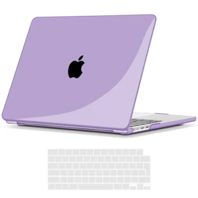 Image of TECOOL Case Compatible with MacBook Air 13.6 Inch M3 M2, 2024 A3113 &amp; 2022 A2681, Ultra Slim Hard Shell UK EU Keyboard Cover, Glossy Surface, Crystal Lilac Clear