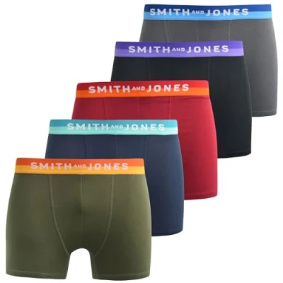 Image of SMITH &amp; JONES mens boxers multipack of 5, stretch cotton men’s boxer shorts, comfortable underpants for men, colourful and black underwear trunks, multi pack man briefs(L, Jaspin)