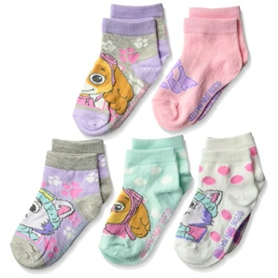 Image of Nickelodeon Paw Patrol Girls 5 Pack Shorty Socks, Pastel Big Face, 4 6 UK