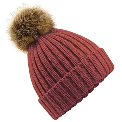 Image of Beechfield Faux Fur Pop Pom Chunky Beanie Orange Rust