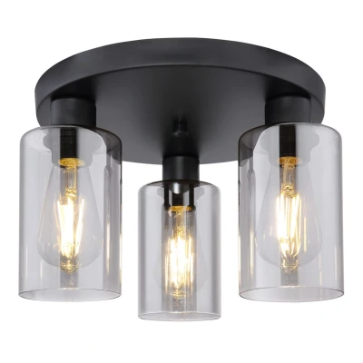 Image of Hadera Shade Cluster Ceiling Light Matt Black Smoke Glass 3x E27