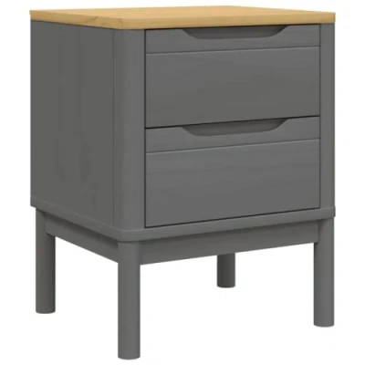 Image of vidaXL Solid Pine Wood Bedside Cabinet in Grey with 2 Drawers and Wooden Legs 45x39x57 cm Modern Bedroom Nightstand