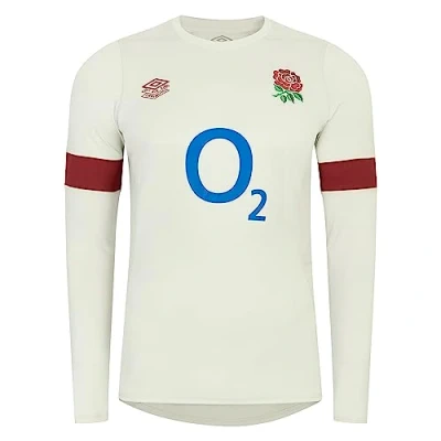 Image of Umbro Mens England Long Sleeve Jersey T Shirt Navy/Scarlet XL