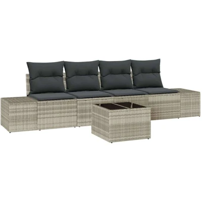 Image of vidaXL 5 Piece Garden Sofa Set with Cushions Light Grey Poly Rattan