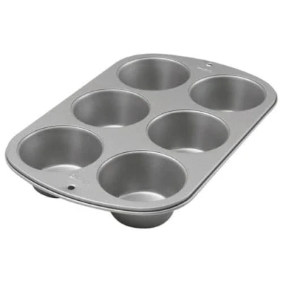 Image of Wilton Jumbo Muffin Tin, Recipe Right, Non Stick, 6 Hole, 7cm x 24.8cm 36.2cm (3in 10in 14in)