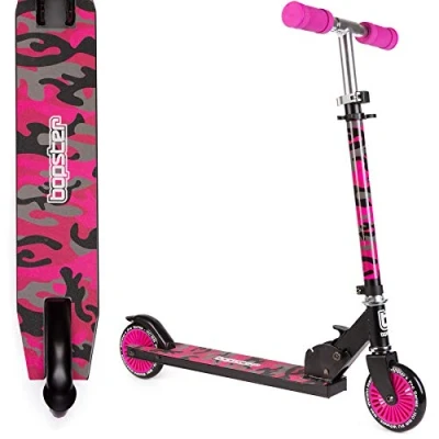 Image of bopster Foldable Scooter for Kids Ages 4+ Adjustable Height Lightweight Folding with Soft Handlebar Grips 4 Colour Options Boys and Girls Pink Camo