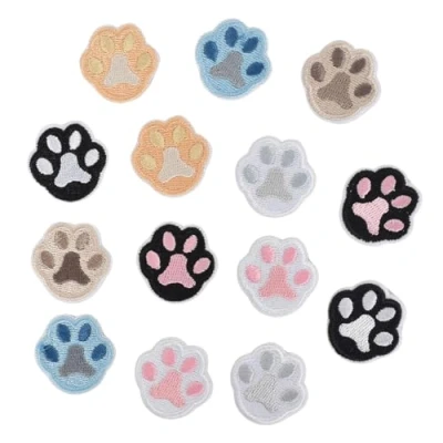Image of Disnace Footprint Patches, Embroidered Cute Paw Print Applique, Self Adhesive, Set of 14 Multicolor Polyester Sewing Patches for Clothing Decor and Arts &amp; Crafts Projects, 7 Colors
