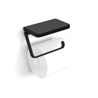 Image of Hib Atto (Black) Toilet Roll Holder With Shelf &amp; Anti slip Mat