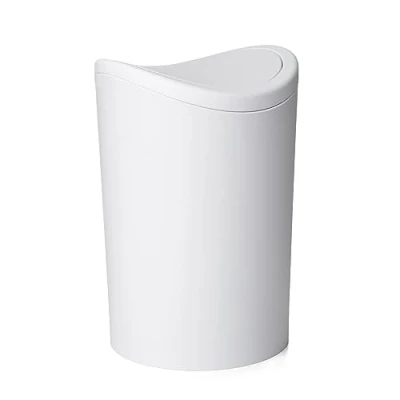 Image of TATAY Bathroom Bin with Tipping Lid, 6L Capacity, Made of Polypropylene, BPA Free, Color White, Measures 19 x 28 cm