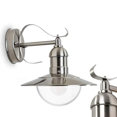 Image of Broni Outdoor Wall lamp, lamp downwards in Antique Look Made of Metal and Plastic Stainless Steel, Light with E27 Socket, Retro/Vintage for Patio Courtyard, Without Bulb