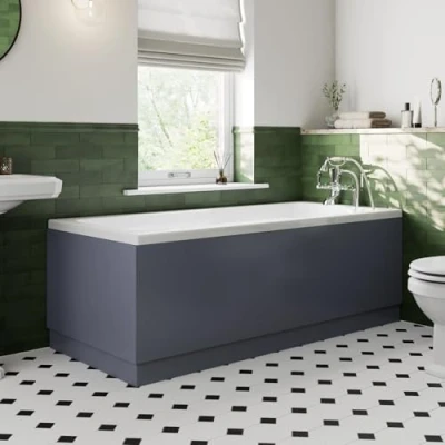 Image of AURORA® 1700 Side Front Panel MDF Bath 15mm Thickness, Modern Panels for Bathroom Baths Soaking Tubs, Adjustable Plinth, Easy to Cut, Dark Grey Gloss