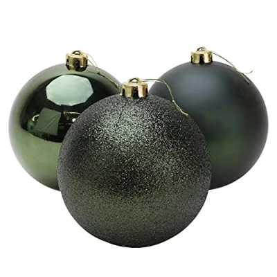 Image of Christmas Concepts® 3 150mm (6&quot;) Extra Large Baubles Shiny, Matte &amp; Glitter Design Decorations (Forrest Green)