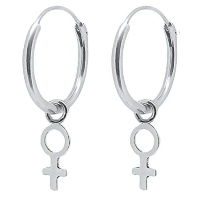 Image of ENTREPLATA 925 Sterling Silver Hoop Earrings Creoles Women Hoops With Charm And Pendants Shape Of Female Symbol Venus, Silver,