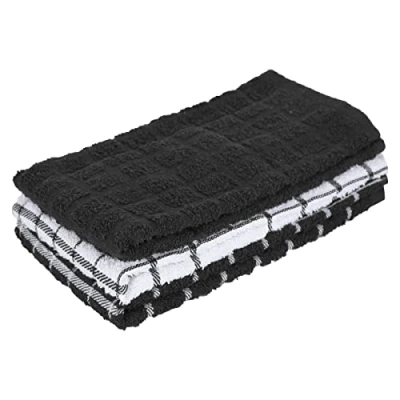 Image of Ritz 100% Cotton Terry Dish, Black, 3 Pack Kitchen Towels