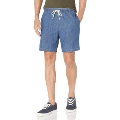 Image of Amazon Essentials Men&#039;s 8&quot; Inseam Relaxed Fit Drawstring Walk Short (Available in Plus Size), Medium Wash Chambray, M