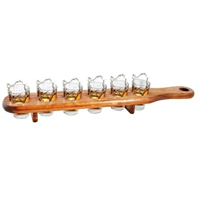 Image of Out of the blue Wooden Shot Glass Holder, 40 ml Capacity, 6 Pieces with Slat