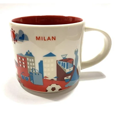 Image of STARBUCKS Ceramic Coffee Mug, 16.0 oz, Red Milan (Italy) You Are Here Yah