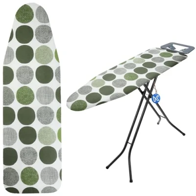 Image of KADAX Ironing Board Cover with Drawstring, for Faster Ironing, Universal in 2 Sizes, Cotton Pad (Green Circle, 120 x 40 cm)
